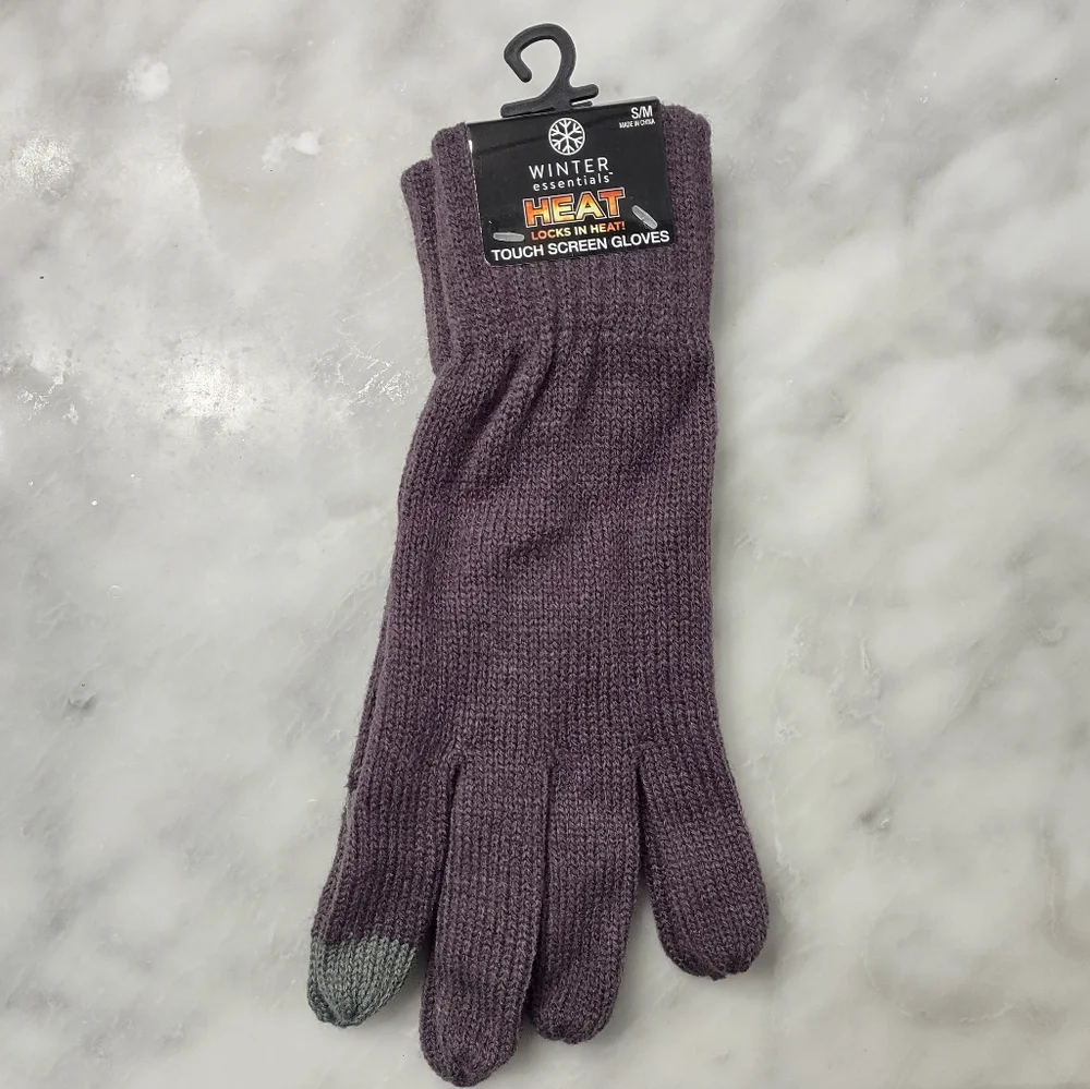 NWT Winter Essentials Heat Touch Screen Knit Gloves Purple Size S/M